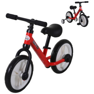 HOMCOM Toddler Balance Bike Durable PP Frame with Removable Stabilisers Vibrant Red Aosom UK