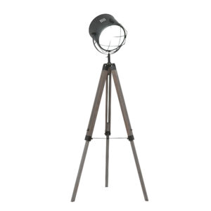 HOMCOM Tripod Floor Lamp Industrial Vintage Spotlight with Wooden Legs for Living Room Bedroom E27 Base Aosom UK