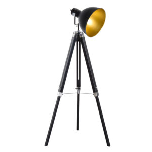 HOMCOM Tripod Spotlight Wooden Legs Metallic Shade Stylish Illumination for Studios Black Gold Aosom UK