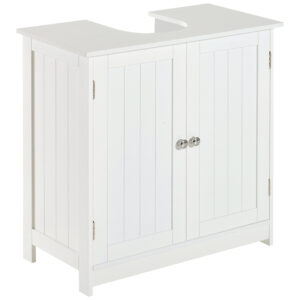 HOMCOM Under-Sink Vanity Unit: 2-Tier Bathroom Cabinet, Space-Saving Wooden Storage, Classic White Aosom UK