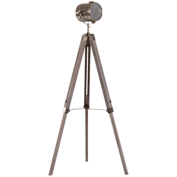 HOMCOM Vintage Tripod Floor Lamp Retro Industrial Photography Light Spotlight Antique Searchlight Wooden Base