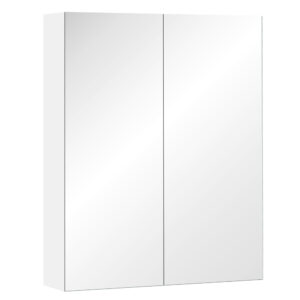 HOMCOM Wall Mounted Mirror Cabinet Wooden Bathroom Storage with Adjustable Shelf Double Door 60Wx15Dx75H cm White Aosom UK