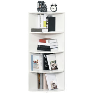 HOMCOM Wood Corner Shelf 4 Tier Unit Freestanding Bookshelf Plants Stand Display Shelf Modern Decoration White Aosom UK