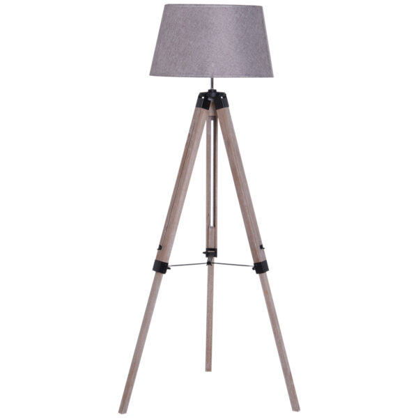 HOMCOM Wooden Adjustable Tripod Free Standing Floor Lamp Bedside Light E27 Bulb Compatible Aosom UK