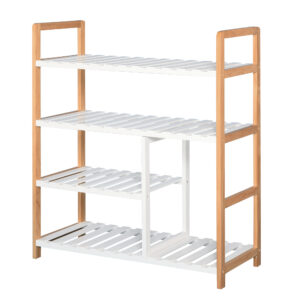 HOMCOM Wooden Shoe Storage Organizer 4 Tier Stand Shelf Rack 78 x 68 x 26 cm Ideal for Hallway Natural Wood Finish Aosom UK