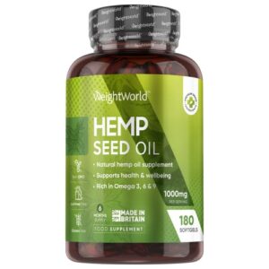 Hemp Seed Oil Supplements 1000mg 180 Softgels 6 Month Supply with Omega 3 6 9 Vitamin E