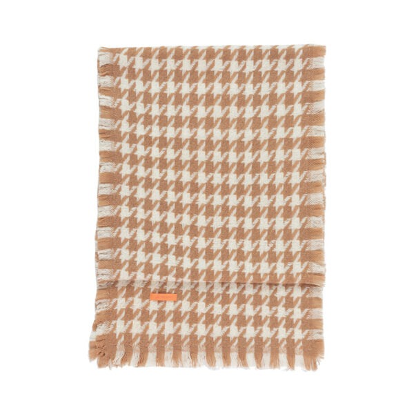 Houndstooth Wool Scarf Beige