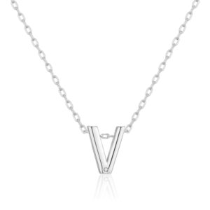 Initial Necklace Letter V Created with Zircondia® Crystals