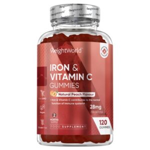 Iron with Vitamin C Gummies 28 mg 120 Gummies 2 Month Supply Peach Flavour