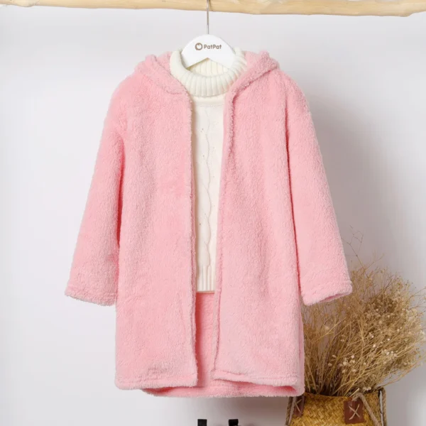 Kid BoyKid Girl Solid Color Hooded Fuzzy Coat Jacket