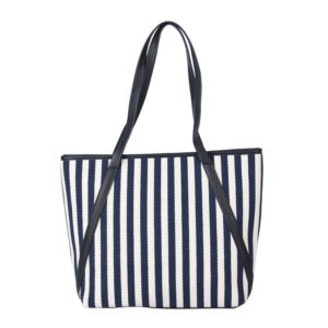 Klassische Handtasche mit Streifenmuster Blaubeige