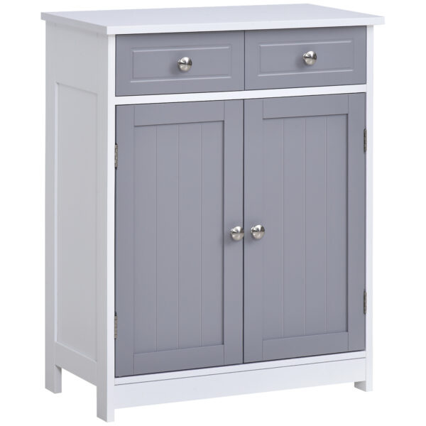 Kleankin Bathroom Cabinet Freestanding Unit with 2 Drawers Adjustable Shelf Metal Handles 75x60cm Grey White Aosom UK