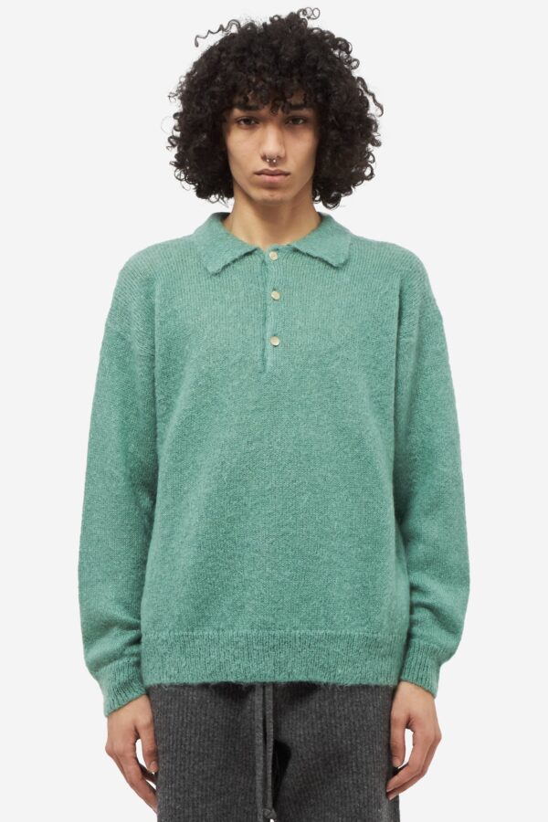 Maglia KID MOHAIR KNIT POLO in mohair verde