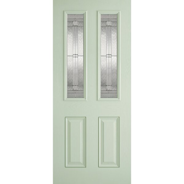 Malton 2L Glazed External Pre Finished Light Green Front Face With White Inside Face and Edges External Composite Door 2 Lights With Leaded Double Glazed Unit