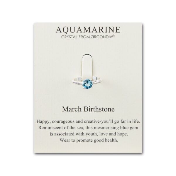 March Aquamarine Adjustable Birthstone Ring Created with Zircondia® Crystals