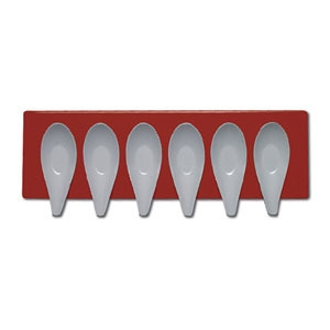 Mebel Entity 16D White Tasting Spoons x 6 on Red Rectangular Tray