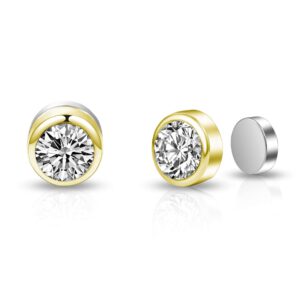 Mens Gold Plated 6mm Magnetic Clip On Earrings Created with Zircondia® Crystals