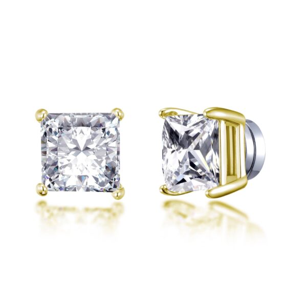 Mens Gold Plated Square Magnetic Clip On Stud Earrings Created with Zircondia® Crystals