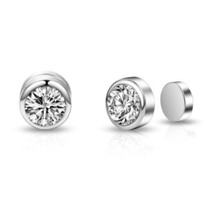 Mens Silver Plated 6mm Magnetic Clip On Earrings Created with Zircondia® Crystals