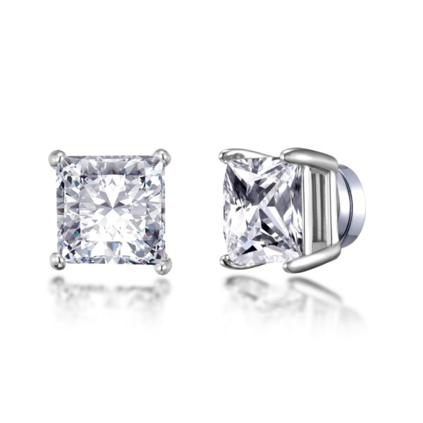 Mens Silver Plated Square Magnetic Clip On Stud Earrings Created with Zircondia® Crystals