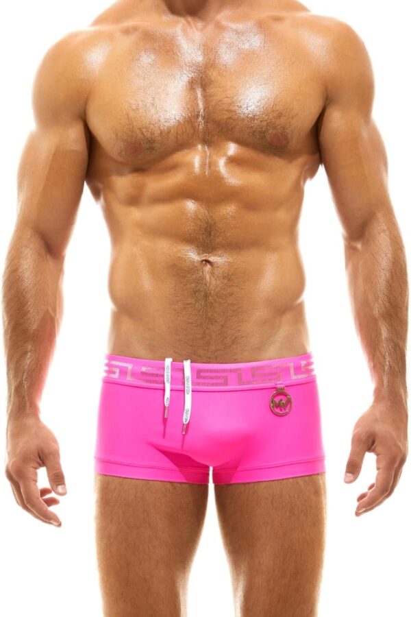 Modus Vivendi Glam Meander Luxury Swimming Trunk GoldSilver Foil Print Pink Nylon L