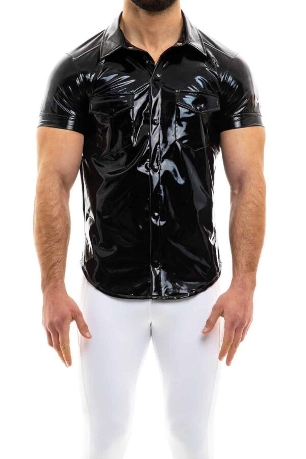 Modus Vivendi Mens PVC Vinyl Collared Button Up Shirt Black Polyester S