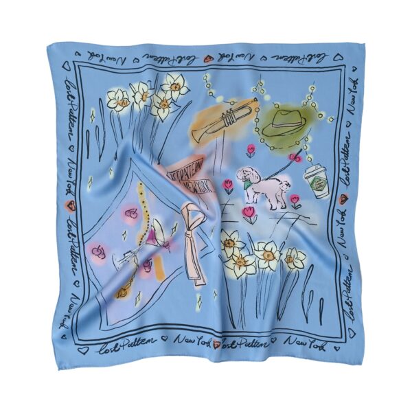 New York in Sketches Silk Scarf Blue