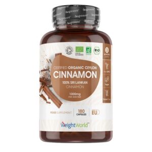 Organic Cinnamon 1000mg 180 Capsules Ceylon Supplement for Weight Management Digestion