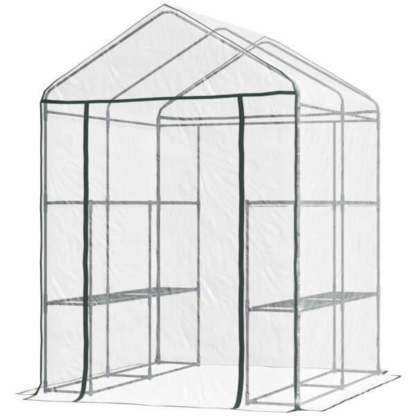 Outsunny 143 x 143 x 195 cm Walk In Greenhouse 3 Tiers Portable Grow House w 8 Shelves Metal Frame PVC Film Transparent