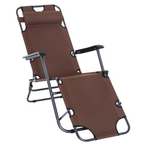 Outsunny 2 in 1 Sun Lounger Folding Reclining Chair Garden Outdoor Camping Adjustable Back with Pillow Brown