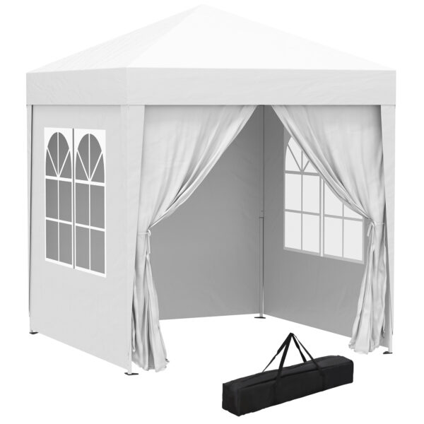 Outsunny 2 x2m Pop Up Gazebo Canopy Party Tent Wedding Awning W free Carrying Case White + Removable 2 Walls 2 Windows White Aosom UK