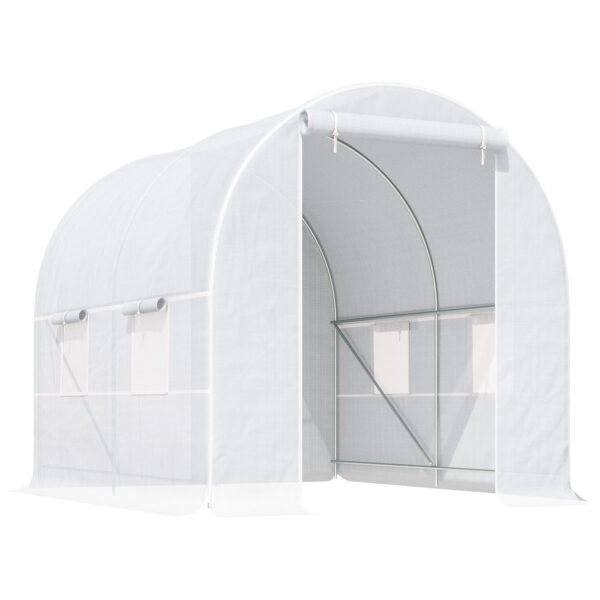 Outsunny 25 x 2 x 2 m Large Galvanized Steel Frame Outdoor Poly Tunnel Garden Walk In Patio Greenhouse White