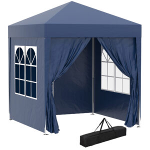 Outsunny 2x2m Garden Pop Up Gazebo Marquee Party Tent Wedding Awning Canopy W free Carrying Case + Removable 2 Walls 2 Windows Blue