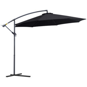 Outsunny 3m Garden Cantilever Parasol Patio Banana Hanging Umbrella Sun Shade with Crank Tilt 8 Ribs and Cross Base Black Aosom UK