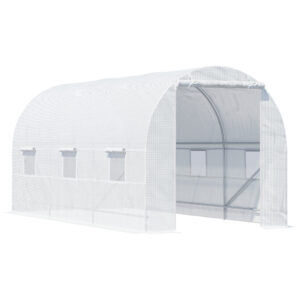 Outsunny 45 x 2 x 2 m Large Galvanised Steel Frame Outdoor Poly Tunnel Garden Walk In Patio Greenhouse White