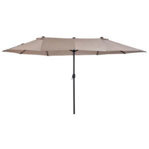 Outsunny 46m Garden Parasol Double Sided Sun Umbrella Patio Market Shelter Canopy Shade Outdoor Tan NO BASE