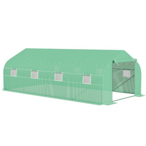 Outsunny 6 x 3 m Large Walk In Greenhouse Garden Polytunnel Greenhouse w Metal Frame Zippered Door and Roll Up Windows Green