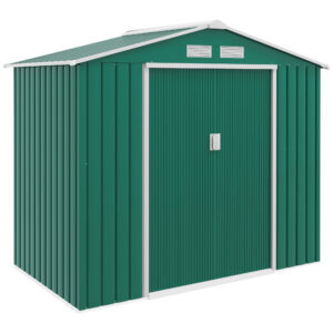 Outsunny 7ft x 4ft Lockable Garden Shed Large Patio Roofed Tool Metal Storage Building Foundation Sheds Box Outdoor Furniture Green Aosom UK