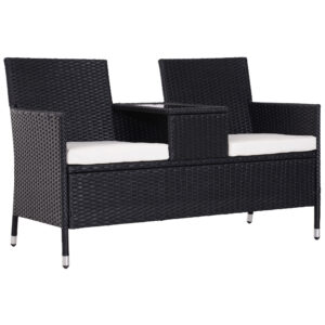 Outsunny Garden Rattan 2 Seater Companion Seat Wicker Love Seat Weave Partner Bench w Cushions Patio Outdoor Furniture Black Aosom UK