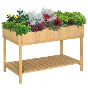 Outsunny Garden Wooden Planters Flower Box Raised Rectangular 8 Compartment Plant Stand Oak Tone Aosom UK