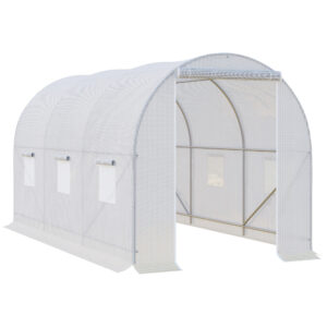 Outsunny Polytunnel Steel Frame Greenhouse Walk in Greenhouse 35 L x 2 W x 2H m White Aosom UK