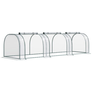 Outsunny Portable Small Greenhouse Steel Frame w Zipper Doors PVC Tunnel Greenhouse Plant Grow House 350L x 100W x 80H cm Aosom UK