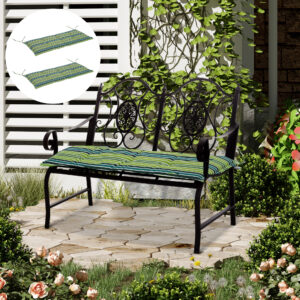 Outsunny Rattan Seating Ensemble: Striped Polyester Cushions for Alfresco Lounging, Set of 2, Verdant Hue Aosom UK