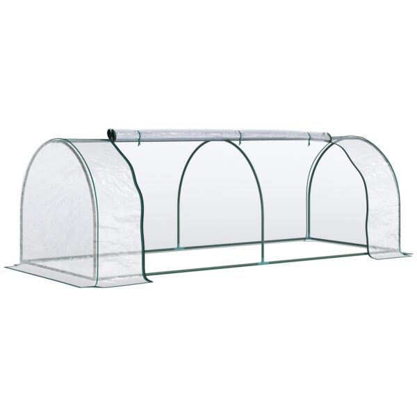 Outsunny Transparent Tunnel Greenhouse Outdoor Grow House with Steel Frame PVC Cover 250x100x80cm Aosom UK