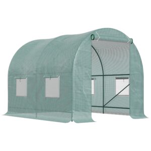 Outsunny Walk In Greenhouse Reinforced Polytunnel Greenhouse Garden Plants Grow Waterproof Cover Galvanised Base w Slide Door 25 x 2 m