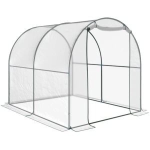 Outsunny Walk in Polytunnel Greenhouse with Roll up Door Transparent Tunnel Greenhouse with Steel Frame and PVC Cover 25 x 2m Aosom UK