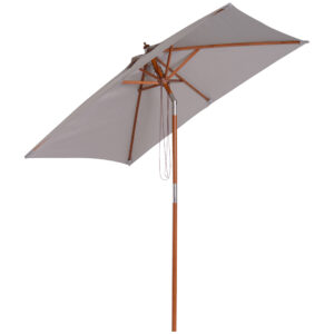 Outsunny Waterproof 2m x 15m Patio Garden Parasol Sun Umbrella Sunshade Canopy Outdoor Furniture Fir Wooden Pole 6 Ribs Tilt Mechanism Aosom UK