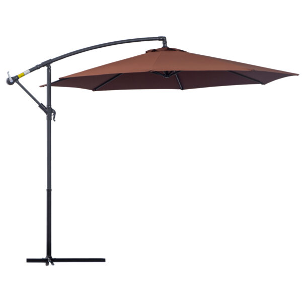 Outsunny Waterproof 3m Hanging Cantilever Umbrella Adjustable Angle UV Protection Coffee Hue Aosom UK