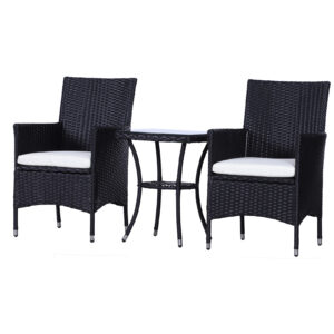 Outsunny Waterproof Rattan Bistro Set 3 Piece Garden Furniture with Weave Chairs Table Conservatory Patio Suite Jet Black Aosom UK