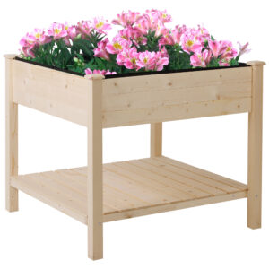 Outsunny Wooden Planter Elevated Garden Planting Bed Stand Outdoor Flower Box w Storage Shelf